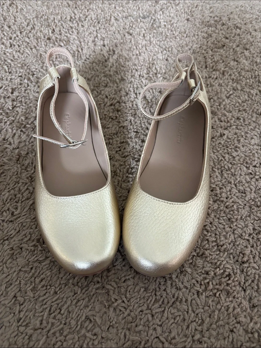 Elephantito Metallic Gold Ankle-Strap Ballet Flats